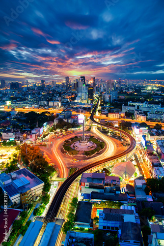 Bangkok City has city of business and communication in the night at Siam Bangkok Thailand.