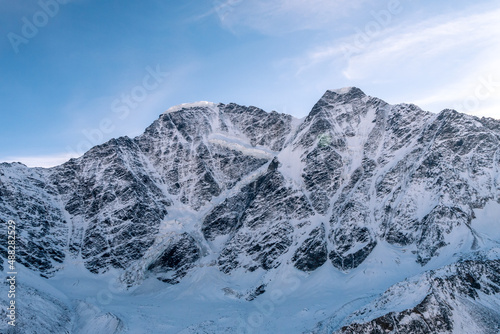Greater Caucasus Range. Glacier Seven on mount Donguz-Orun in Elbrus region. Winter landscape