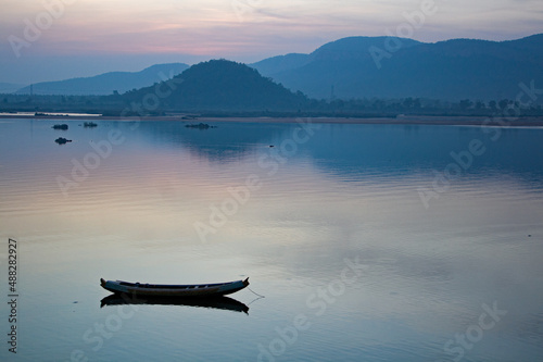 A boat floating in a Godavari river at Badrachalam