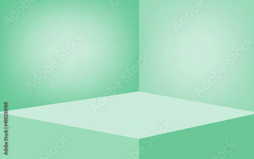 Green empty shelf or room interior design with illustration, Product showing presentation concept	
