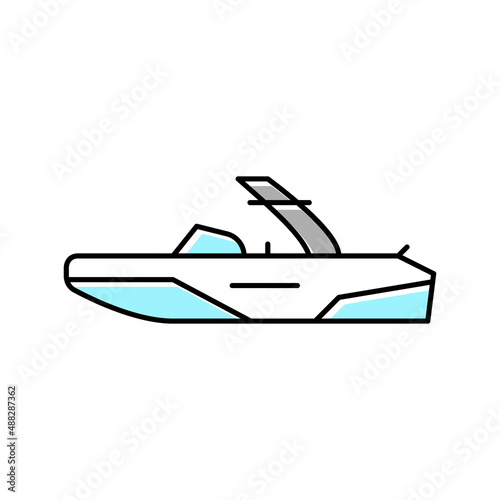wakeboard ski boat color icon vector illustration