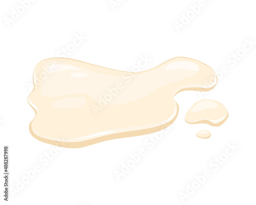Puddle of mayonnaise, sauce. Beige liquid spill on a white background. Vector cartoon illustration. 