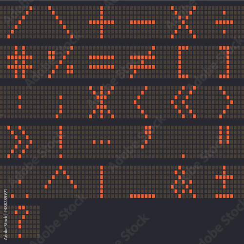 Digital Letter Symbols Led orange color and a dark background, Vector illustration