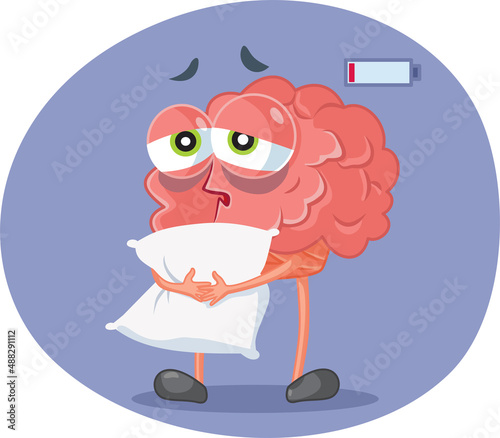 Tired Brain Feeling Exhausted Suffering from Insomnia Vector Illustration