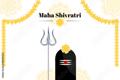 Decorative Religious Maha Shivratri festival greeting card with white and yellow flowers