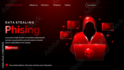 Data stealing phising theme landing page with dark background