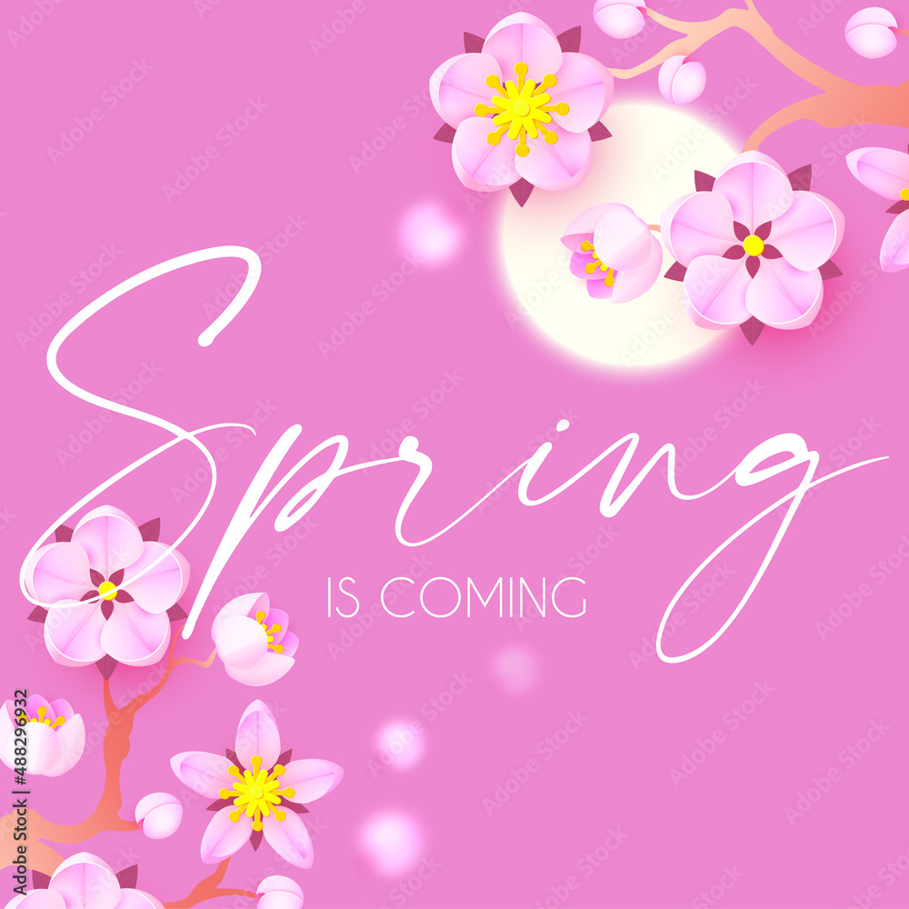 Spring is comming. Cute flower design. Apple tree and sakura blossom Spring is comming. Cute flower design. Apple tree and sakura blossom