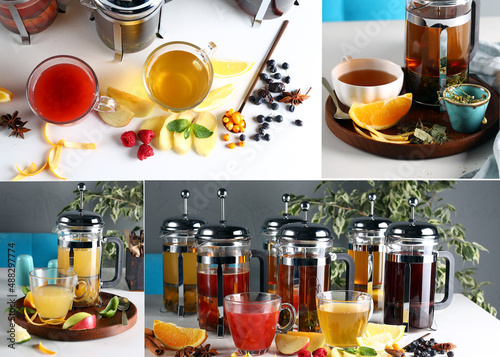 collage different types assortment tea photo