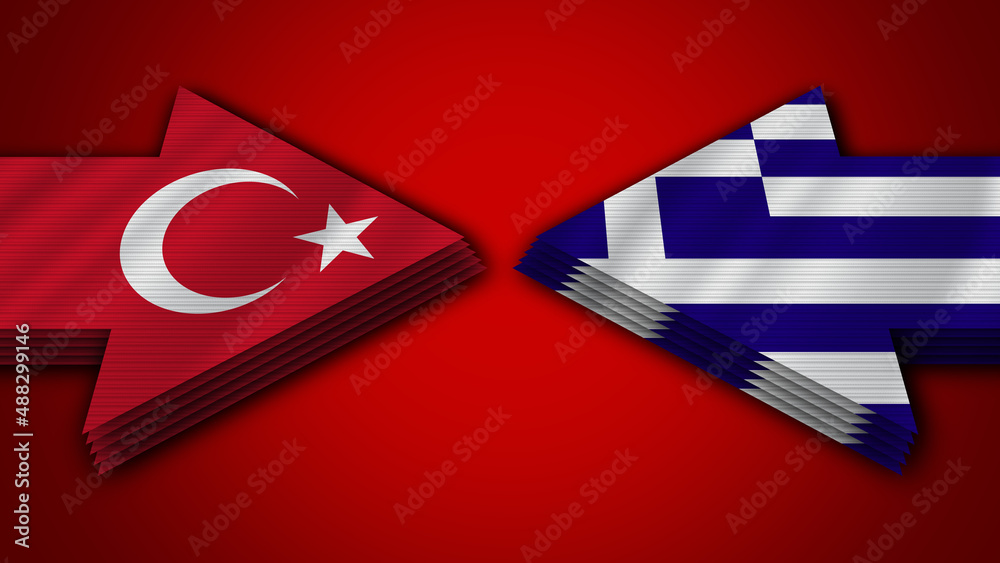 Greece vs Turkey Turkish Arrow Flags – 3D Illustration
