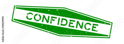 Grunge green confidence word hexagon rubber seal stamp on white background
