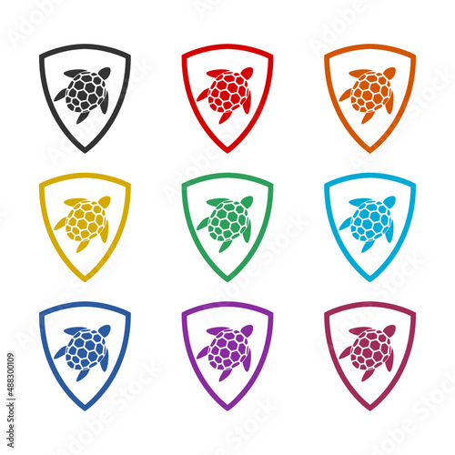 Turtle shield icon or logo  color set