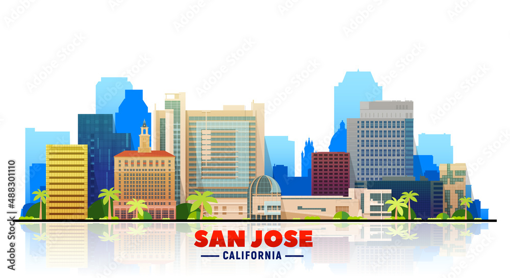 San Jose California vector illustration. Skyline city with main building. Tourism and business picture.