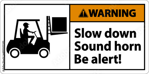 Warning 2-Way Slow Down Sound Horn Sign On White Background