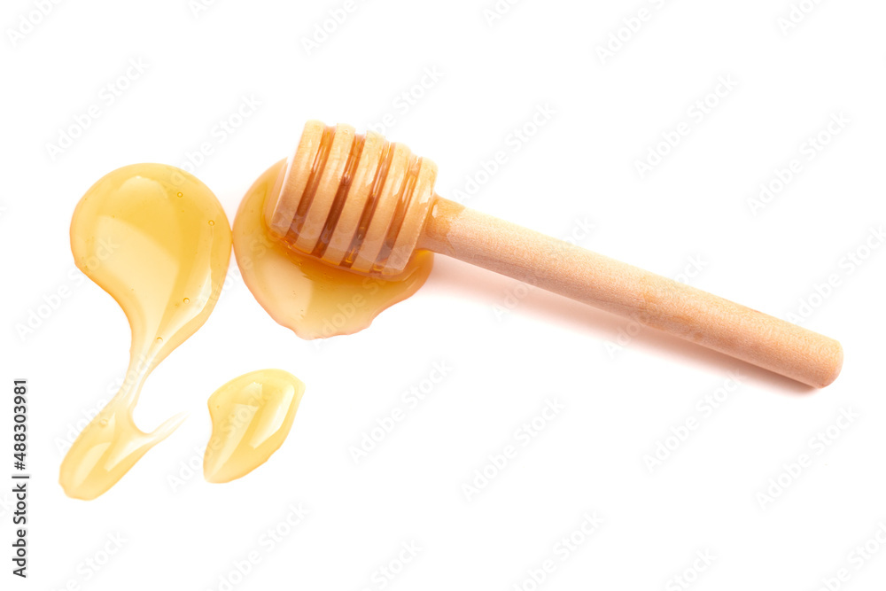 A Honey Spoon and Honey on a White Background A Honey Spoon and Honey on a White Background