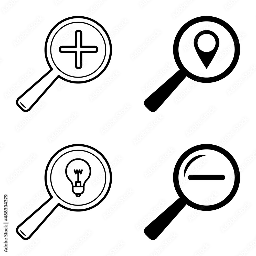 Magnifiers Flat Icon Set Isolated On White Background Magnifiers Flat Icon Set Isolated On White Background