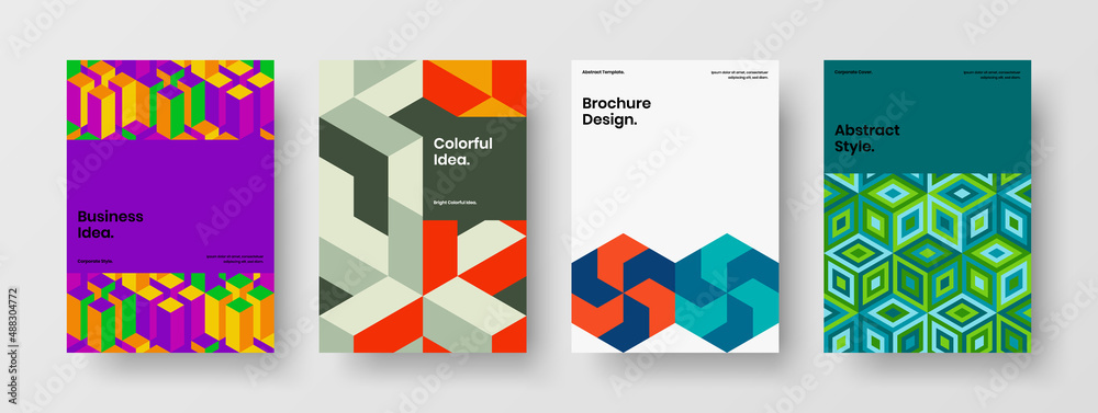 Creative handbill A4 design vector concept collection. Vivid geometric shapes company identity layout set.