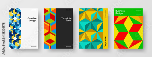 Unique mosaic pattern handbill layout composition. Isolated poster design vector template bundle.