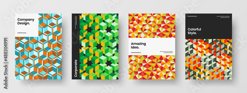 Abstract mosaic shapes corporate brochure layout bundle. Original catalog cover A4 vector design illustration collection.