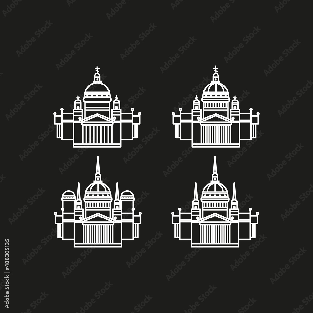 St. Isaac's Cathedral and Neva river with bridge,Saint-petersburg, Russia. Vector illustration. Sketch.