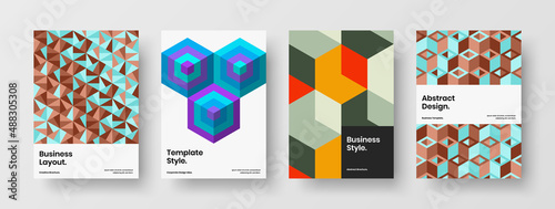 Trendy mosaic shapes presentation concept collection. Fresh corporate brochure design vector illustration composition.