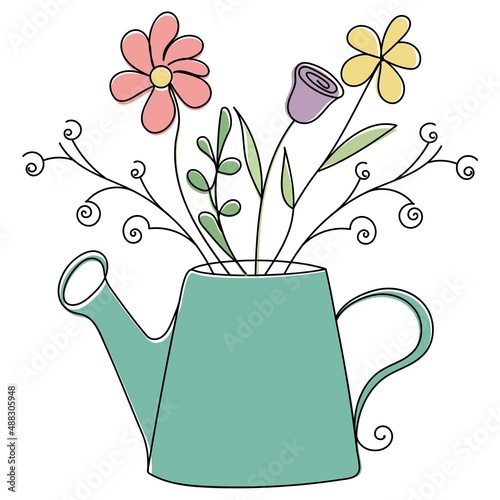 flowers in a watering can