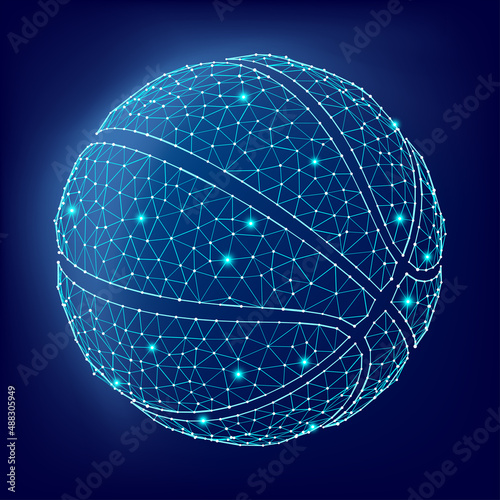 Basketball ball consisting of 3D triangles, lines, points and links. Vector illustration of EPS 10.