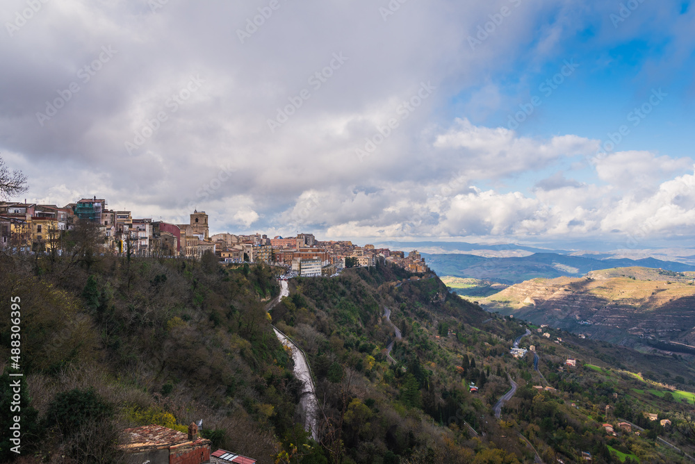 Skyline of Enna from Lombardia Castle, Sicily, Italy, Europe
