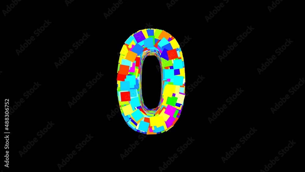Number 0. 3D Bright colored uppercase large number 9 empty black background isolate. Color font Number 0. 3D Bright colored uppercase large number 9 empty black background isolate. Color font