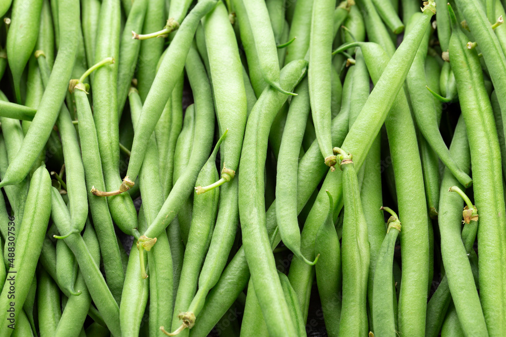 Green Beans Background. Healthy food. Top view.