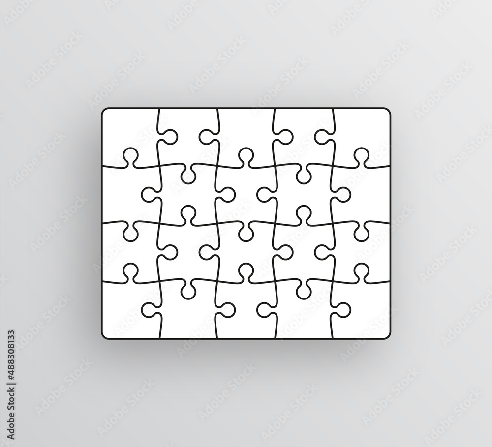 Puzzle pieces. Jigsaw outline grid. Simple mosaic layout with separate  shapes. Thinking game on gray background. Laser cut frame. Vector  illustration. Simple structure with 20 pieces. Stock Vector | Adobe Stock