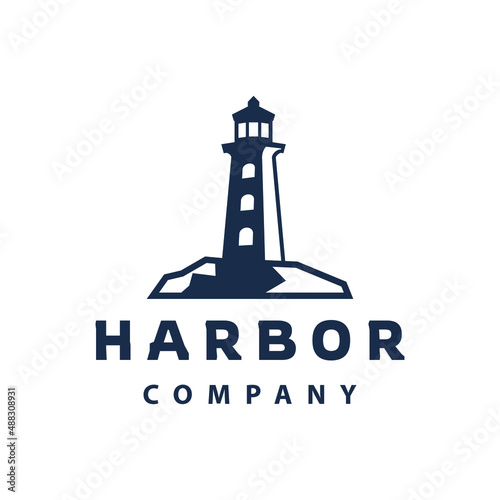 Lighthouse Searchlight mercusuar Beacon Tower Island Beach Coast Simple logo design inspiration