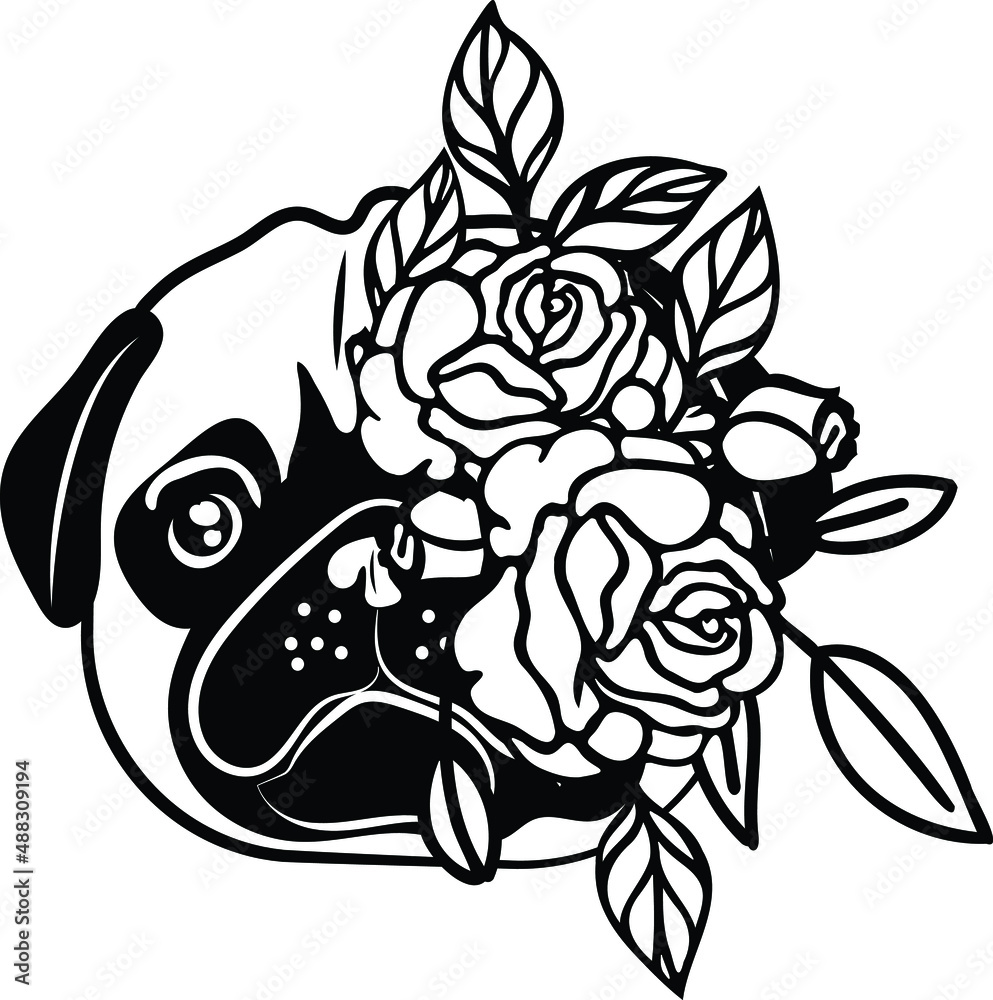 Floral Pug Dog With Flowers On Head Vector Illustration File Floral Pug Dog With Flowers On Head Vector Illustration File