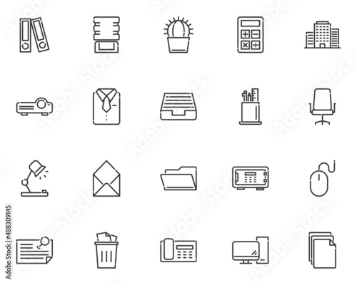 set of business line icons, workplace