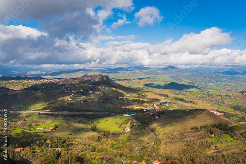 View of Calascibetta from Enna, Sicily, Italy, Europe