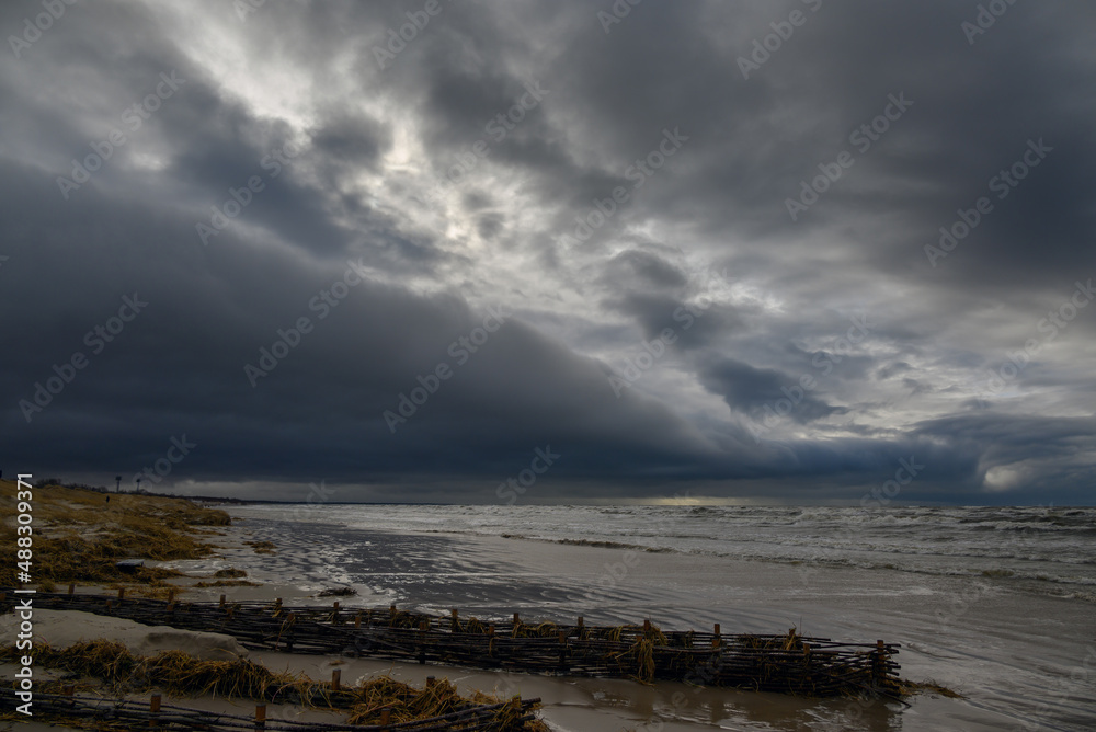 Baltic sea in cold stormy day.