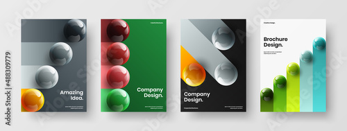 Clean 3D spheres cover illustration collection. Fresh flyer A4 vector design layout bundle. © kitka
