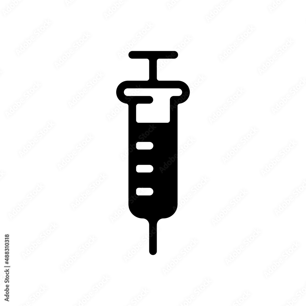 Injection with syringe, simple medical icon. Black icon on white background Injection with syringe, simple medical icon. Black icon on white background