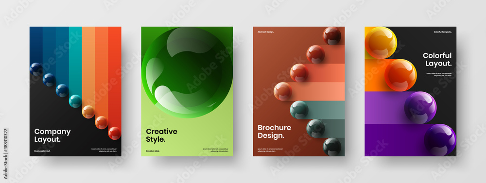 Creative 3D balls flyer layout set. Abstract banner A4 vector design illustration composition.