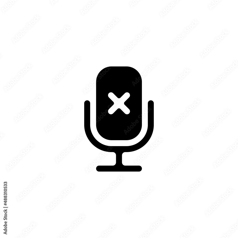 Muted microphone, no record, simple icon. Black icon on white background