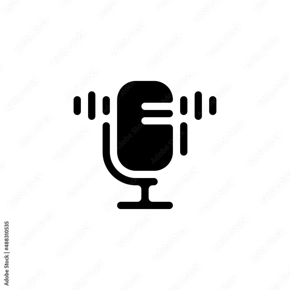 Simple microphone icon, podcast or radio. Black icon on white background Simple microphone icon, podcast or radio. Black icon on white background