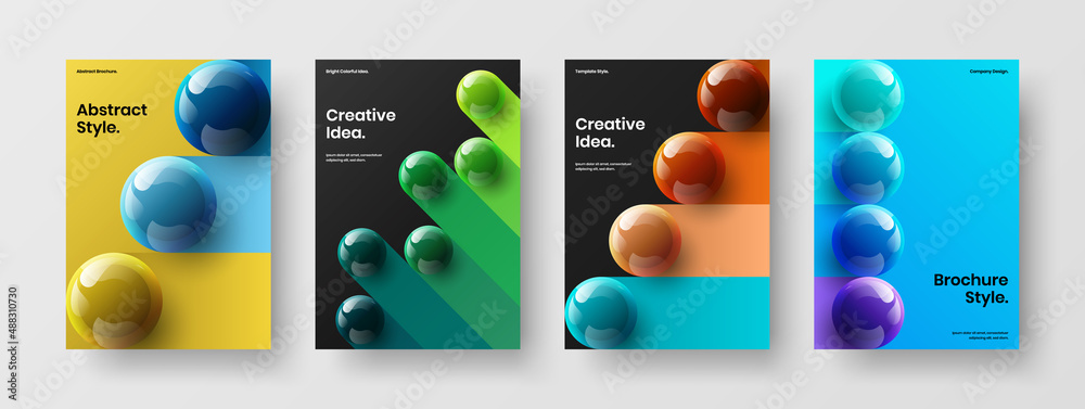 Creative realistic balls presentation template set. Unique brochure design vector layout collection.