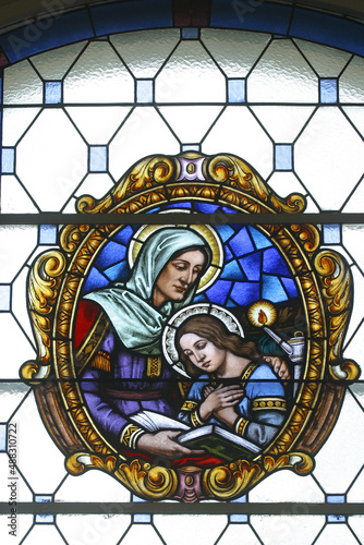 St. Anne, stained glass window in the church of the Holy Family in Zagreb, Croatia