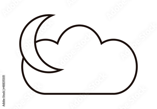 Icono negro de nube con luna en fondo blanco.