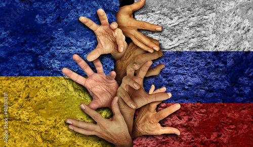 Photography Russian and Ukrainian peace crisis as a geopolitical conflict clash between the