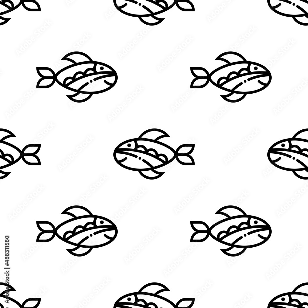 Fish Icon Seamless Pattern, Fish Silhouette, Aquatic Craniate Animal Fish Icon Seamless Pattern, Fish Silhouette, Aquatic Craniate Animal