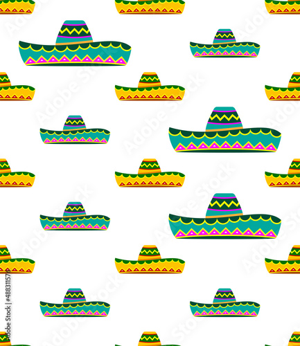 Sombrero Icon Seamless Pattern, Hat, Shadower, Mexican Wide Brimmed photo