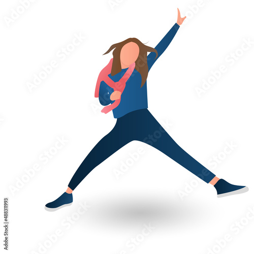 Happy Women Jumping on White Background.