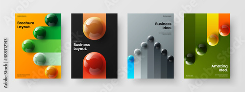 Vivid 3D spheres brochure template collection. Colorful magazine cover A4 design vector concept composition.