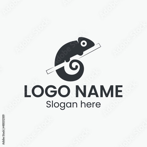 chameleon logo lineart vector icon illustration