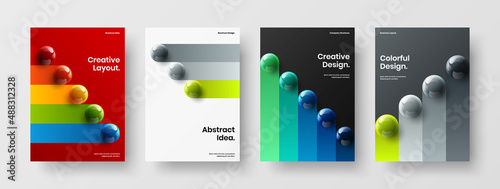 Creative corporate cover vector design layout collection. Vivid realistic balls company brochure concept bundle.